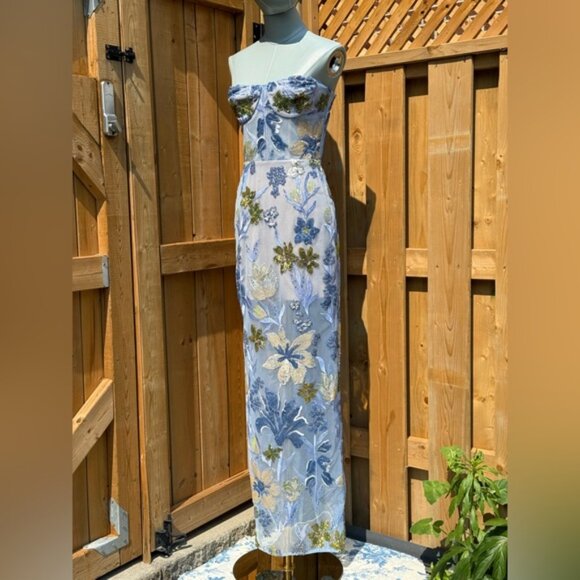 🆕 BRONX & BANCO 🧿 NWOT Dahlia Floral Gown, Baby Blue Multi Maxi - Sz XS US 2 - Picture 3 of 16